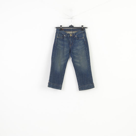 Lee Women 3 M Trousers Capri Navy Jeans Denim Cotton Vintage Pants