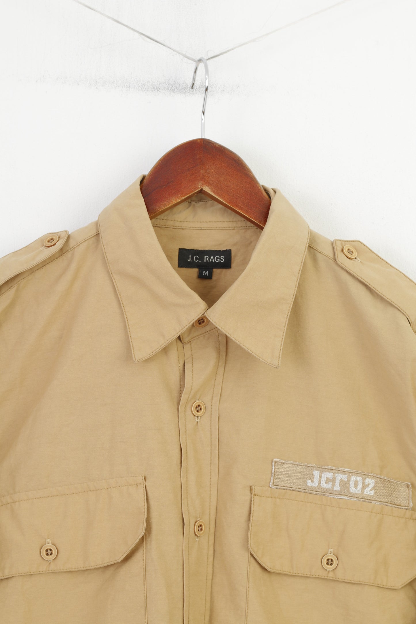 J.C.RAGS Men M Casual Shirt Cotton Beige  Collar Long Sleeve Classic Top