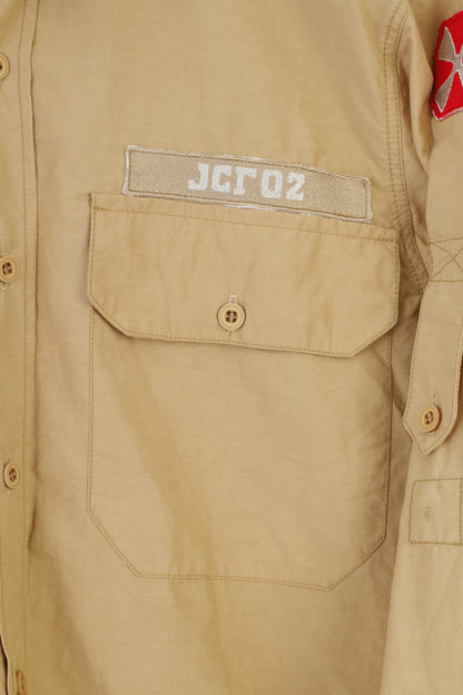 J.C.RAGS Men M Casual Shirt Cotton Beige  Collar Long Sleeve Classic Top