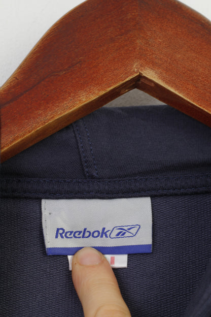 Reebok Women 12 M Sweatshirt Hooded  Navy Cotton Sportswear Vintage Hood Kangaroo Top