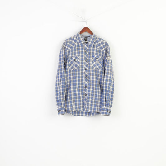 Lion Vanguard Men XXL Casual Shirt Checkered Blue Cotton  Genuine Quality Pockets Long Sleeve Top