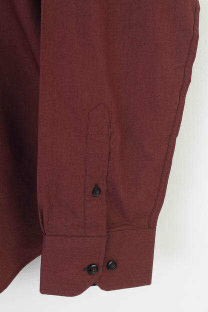 Daniel De Prato Men 3XL Casual Shirt Burgundy Italy Long Sleeve Classic Cotton Collar Bottoms Top