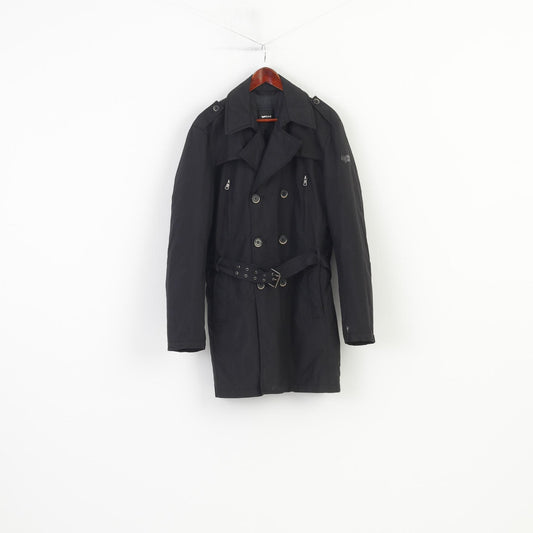 Gas Men XL Jacket Bottoms Belt Black Padded Nylon Waterproof Vintage Single Breasted Top