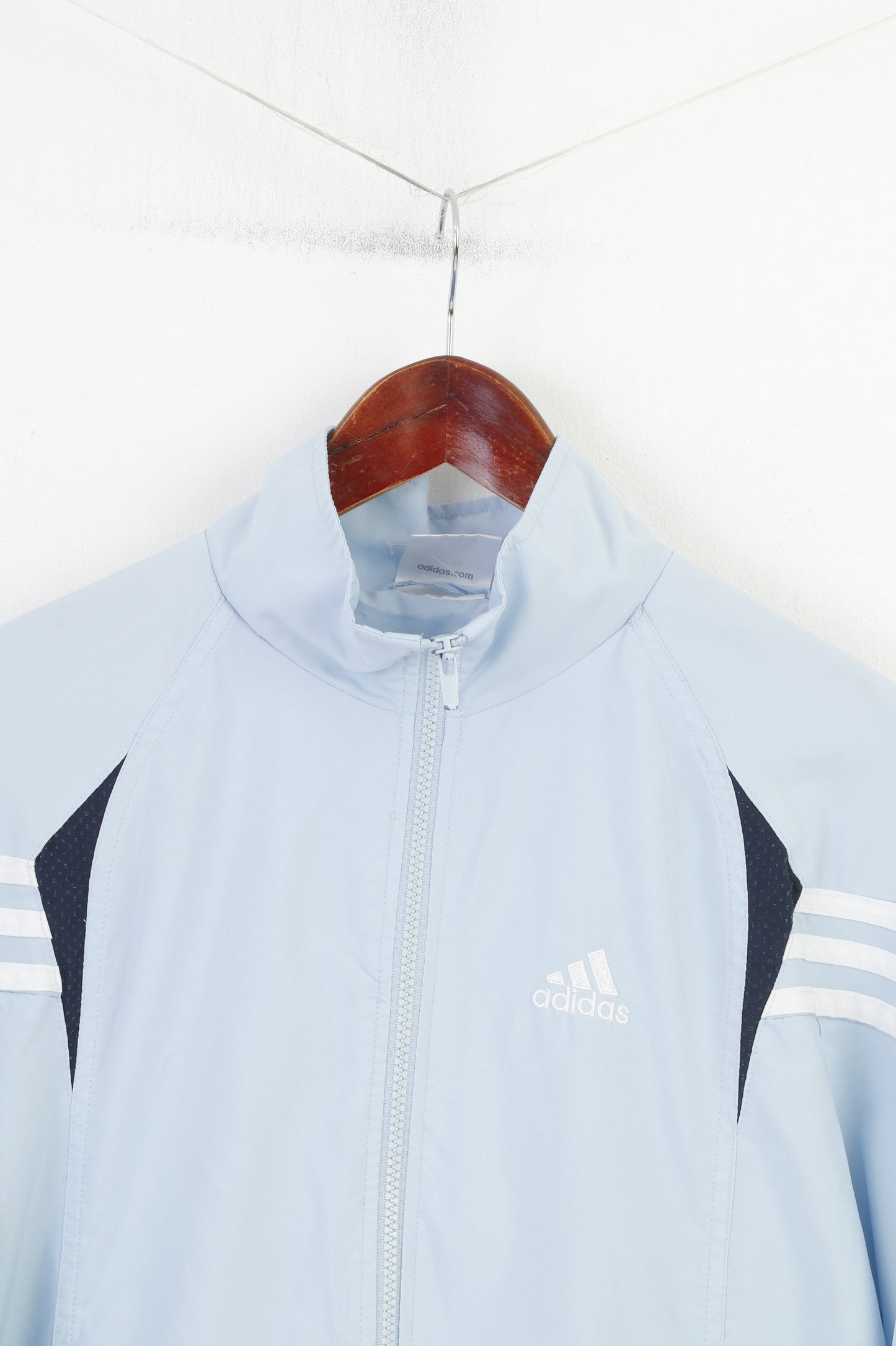 Adidas Men M Jacket Light Blue Sportswear Vtg Full Zipper Pockets Vintage 3 Stripes Outwear Top