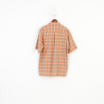 Olymp Men L Casual Shirt Short Sleeve Orange Buttons  Collar Checkered Novum Cotton