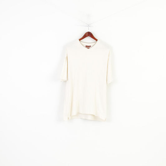 Abercrombi & Fitch Men XL Shirt V Neck Striped Cream Short Sleeve Cotton Vintage Top