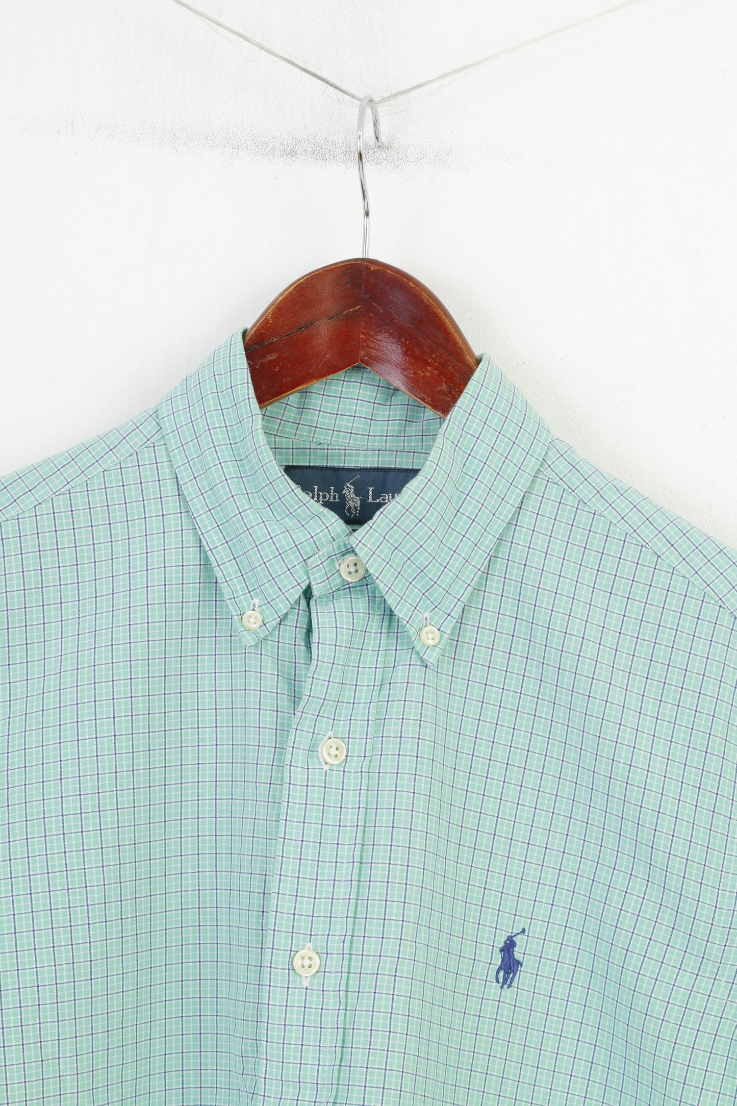 Ralph Lauren Men S Casual Shirt Green Check Cotton Short Sleeve Classic Fit Top
