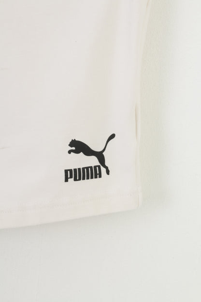 Puma Women M Top White Cotton Crop Sleevelees One Arm Summer Stretch Tank Top