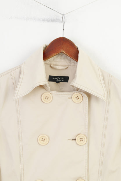 Claire.Dk Women 38 M Coat Beige Belt Bottoms Double Breasted Cotton Outwear Vintage Top Jacket