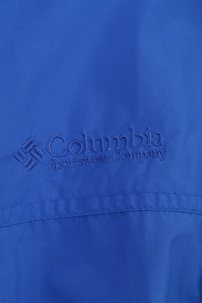 Columbia Men 164 L Jacket Parka Blue Nylon Waterprooof Full Zipper Hood Sportswear Company Vintage  Pockets Top