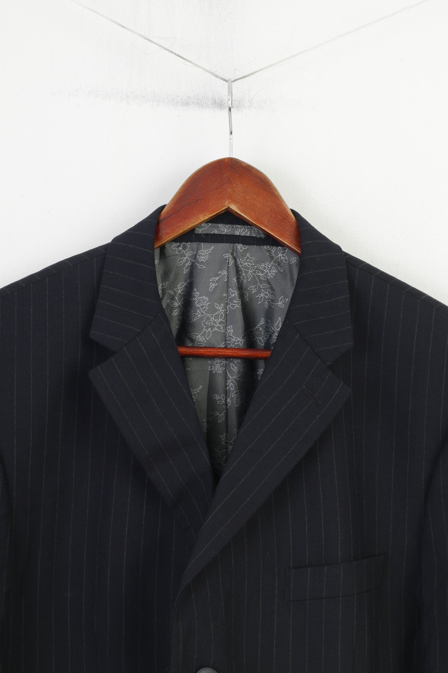 Pierre Cardin Men 44 54  Blazer Vintage Long Navy Striped Wool Single Breasted Jacket