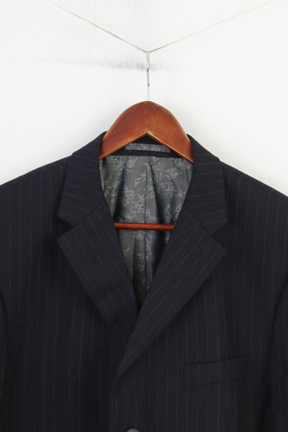 Pierre Cardin Men 44 54  Blazer Vintage Long Navy Striped Wool Single Breasted Jacket