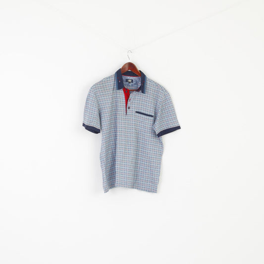 Adelly Men L Polo Shirt Blue Cotton  Check Pocket Detailed Buttons Classic Top