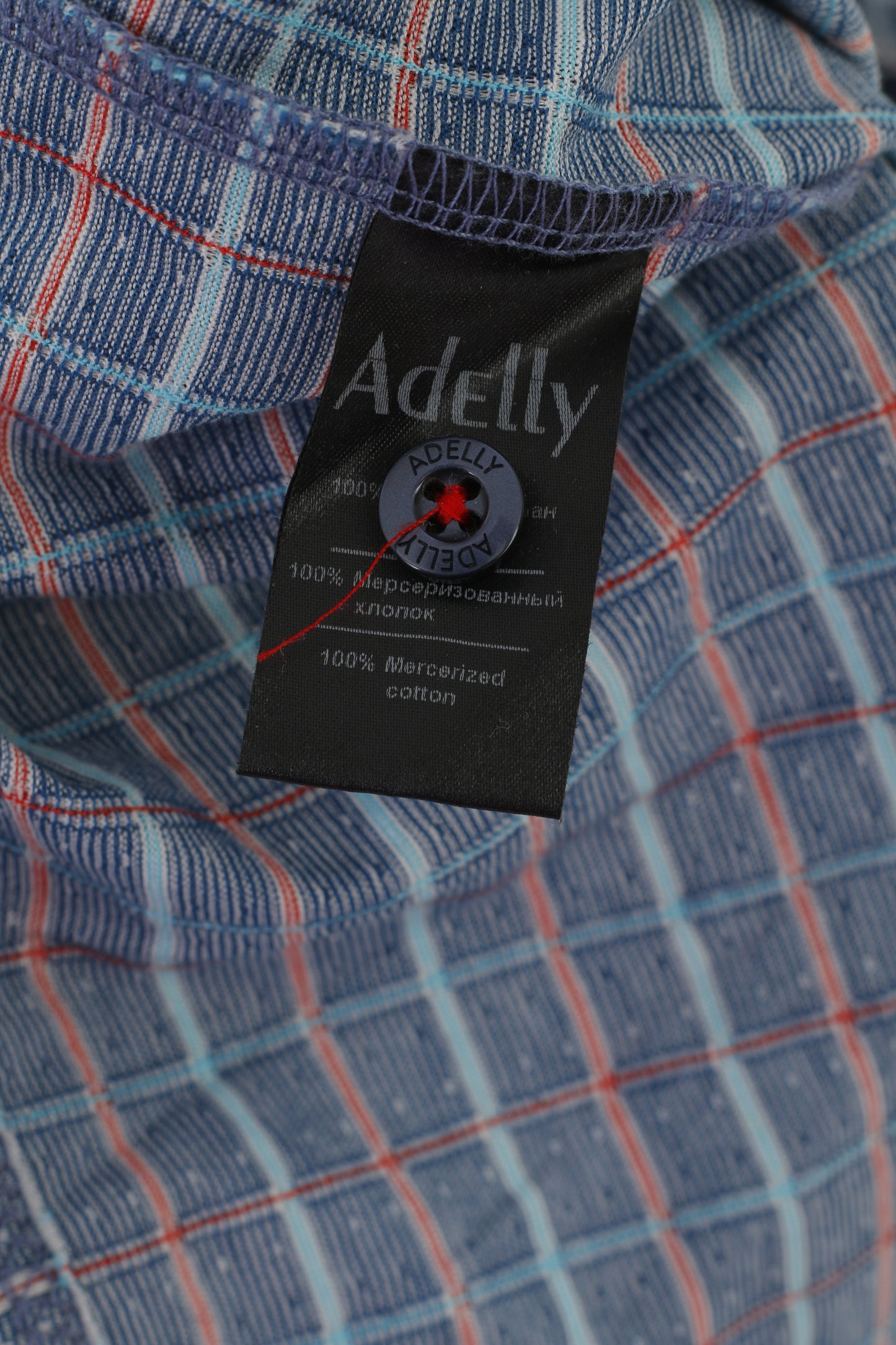 Adelly Men L Polo Shirt Blue Cotton  Check Pocket Detailed Buttons Classic Top
