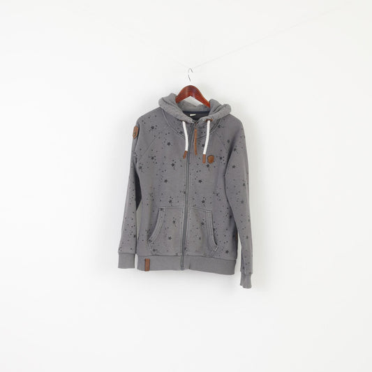 Naketano Women XL Sweatshirt Gray Cotton Hooded Detailed Zip Up Sport Top