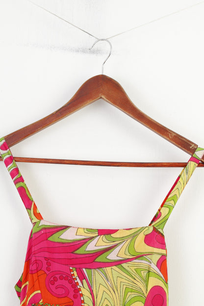 Ethelaustin Women 14 M Midi Dress Straps Multicolor Flared Cotton Summer Flower Print Top