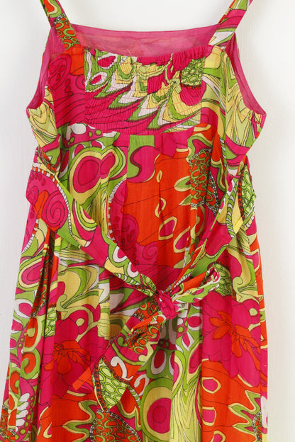 Ethelaustin Women 14 M Midi Dress Straps Multicolor Flared Cotton Summer Flower Print Top