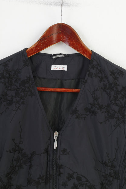Maria Bellesi Women M Vest Bodywarmer Ful Zipper Black Embroidered Nylon Vintage Top