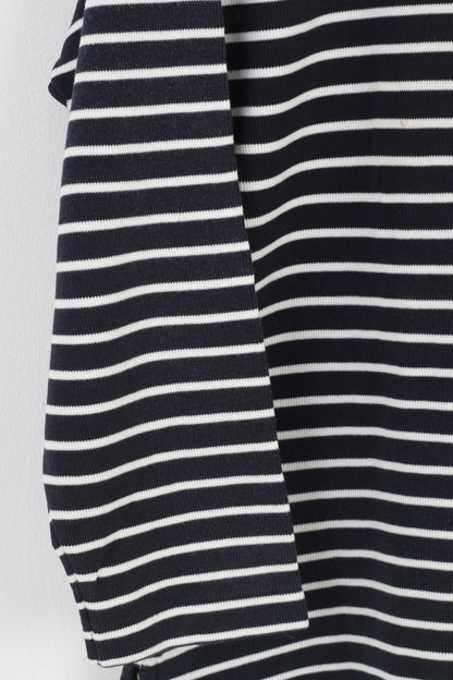 Kitaro Women XL Sweatshirt Marine Striped Long Sleeve Navy Zip Neck Cotton Laguna Beach Collar Top