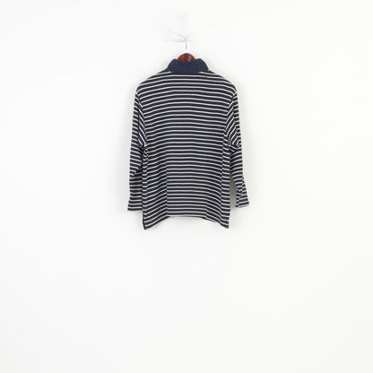 Kitaro Women XL Sweatshirt Marine Striped Long Sleeve Navy Zip Neck Cotton Laguna Beach Collar Top