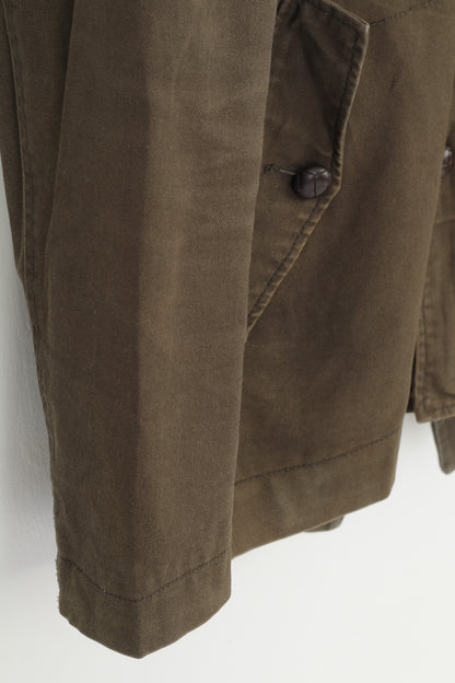 Fly53 Men L Jacket Parka Hood Cotton Green Full Zipper Vintage Cotton Pockets Top