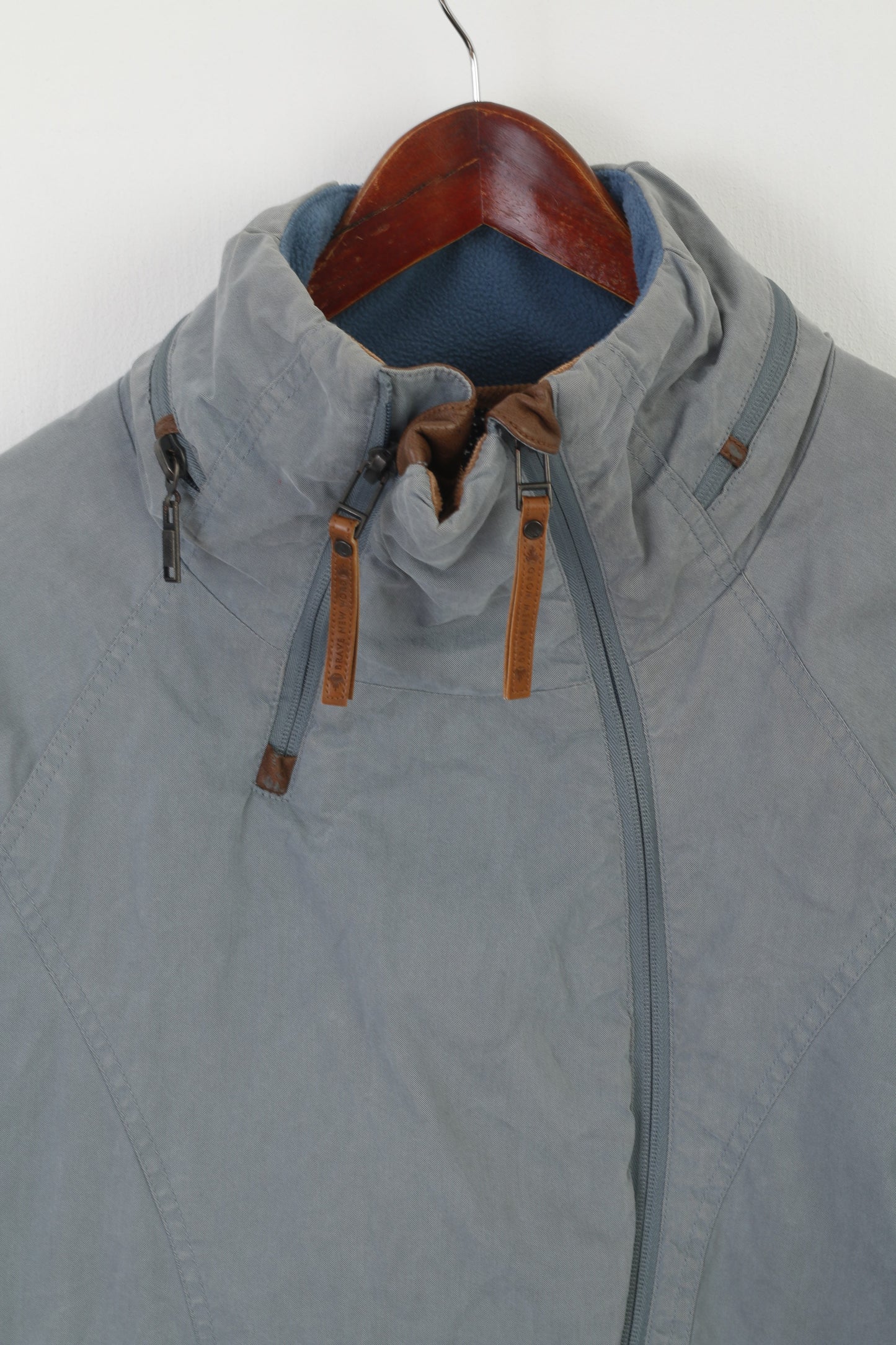 Naketano Women XL Jacket Blue Fadede Cotton Marine Windbreaker Zip Up Top