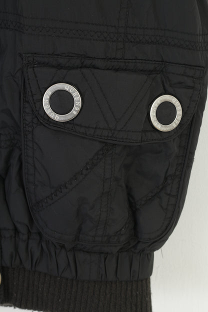 Queen Women S Vest Bodywarmer Black Quilted Zip Up Nylon Fur Hood Vintage Top