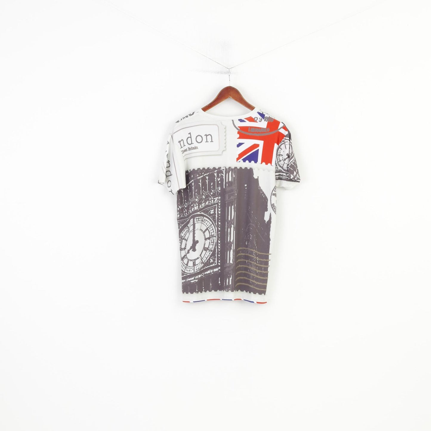 Vintage Men XL Shirt Stretch Beige London Stamp Graphic Jersey Fit  England Vintage Top