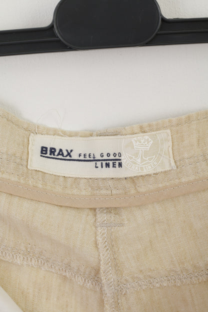 Brax Women 40 XXL Trousers Beige Natural Linen Wide Leg Summer Pants