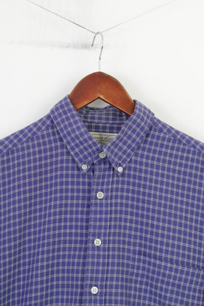 Francis Lai Men S Casual Shirt Checkered Buttons Down Collar Long Sleeve Navy Top