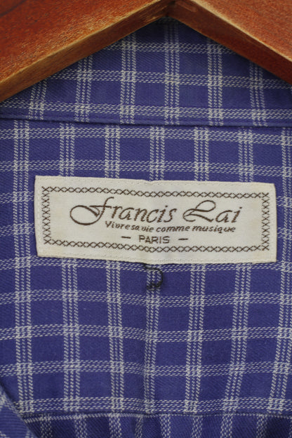 Francis Lai Men S Casual Shirt Checkered Buttons Down Collar Long Sleeve Navy Top