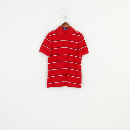 Fred Perry Men M Polo Shirt Red Cotton Pique Striped Detailed Buttons Short Sleeve Logo Top