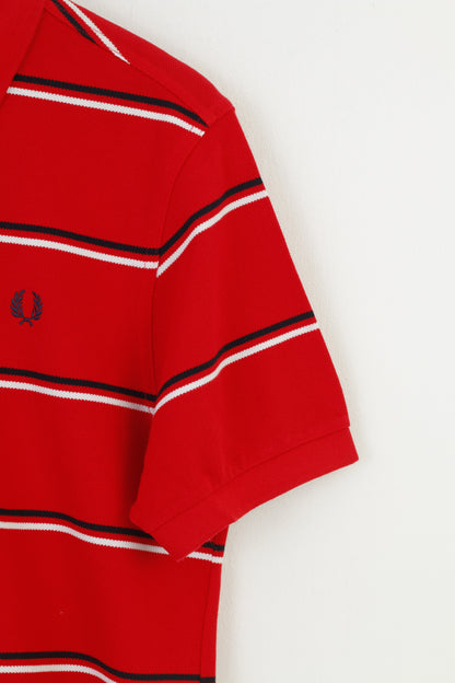 Fred Perry Men M Polo Shirt Red Cotton Pique Striped Detailed Buttons Vintage Top