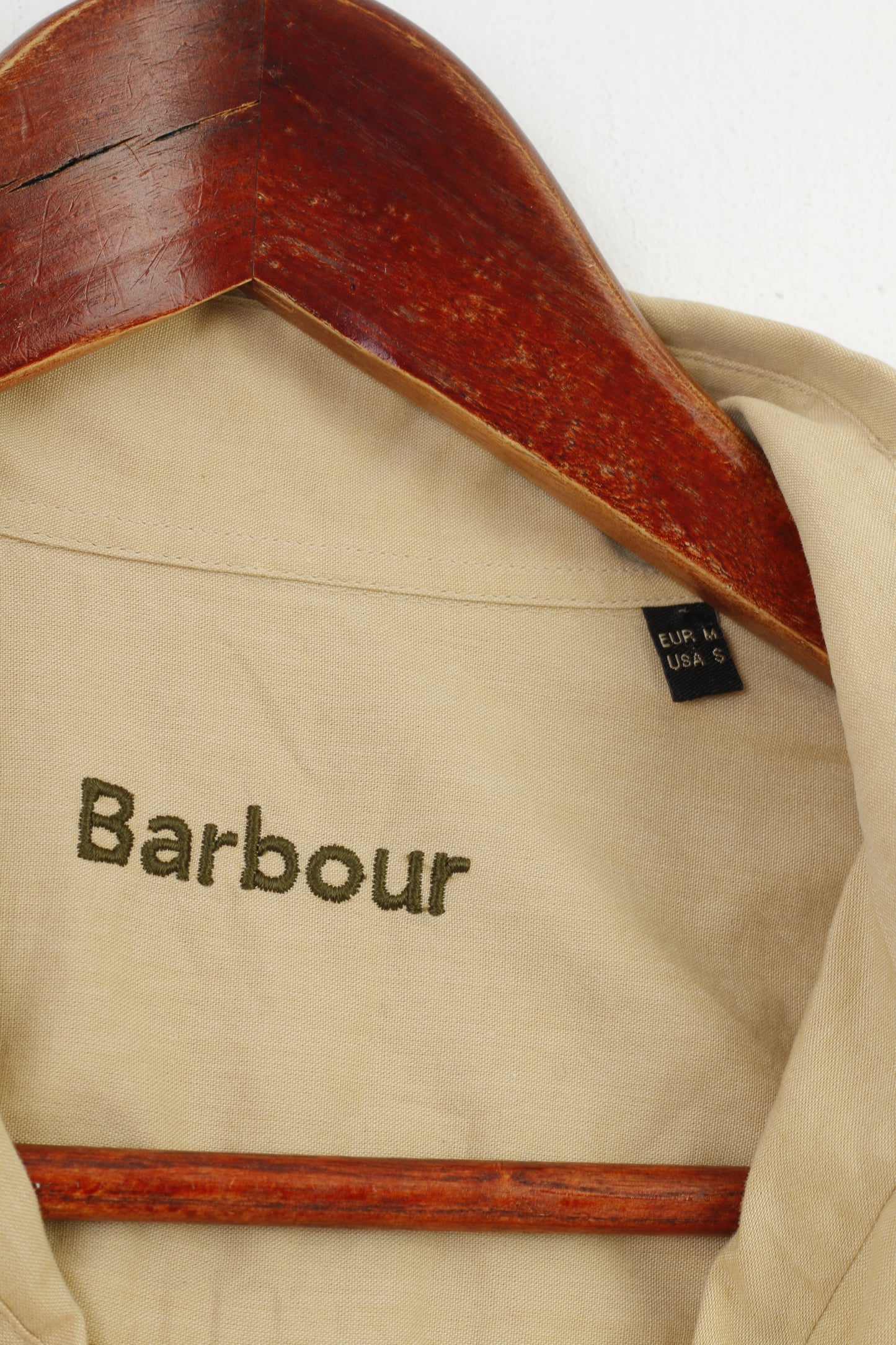 Barbour Men M Casual Shirt Long Sleeve Beige Cotton Buttons Down Collar Vintage Classic Top