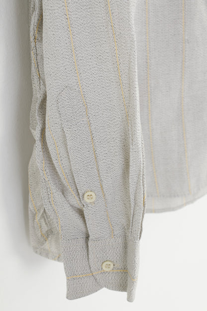 Cacharel Men 16 41 M Casual Shirt Striped Light Grey Buttons Down Collar Long Sleeve Top