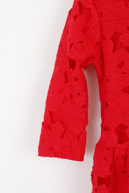 Arrogant Dat London Women 10 S Dress Red Floral Lace Short Sleeve Vintage