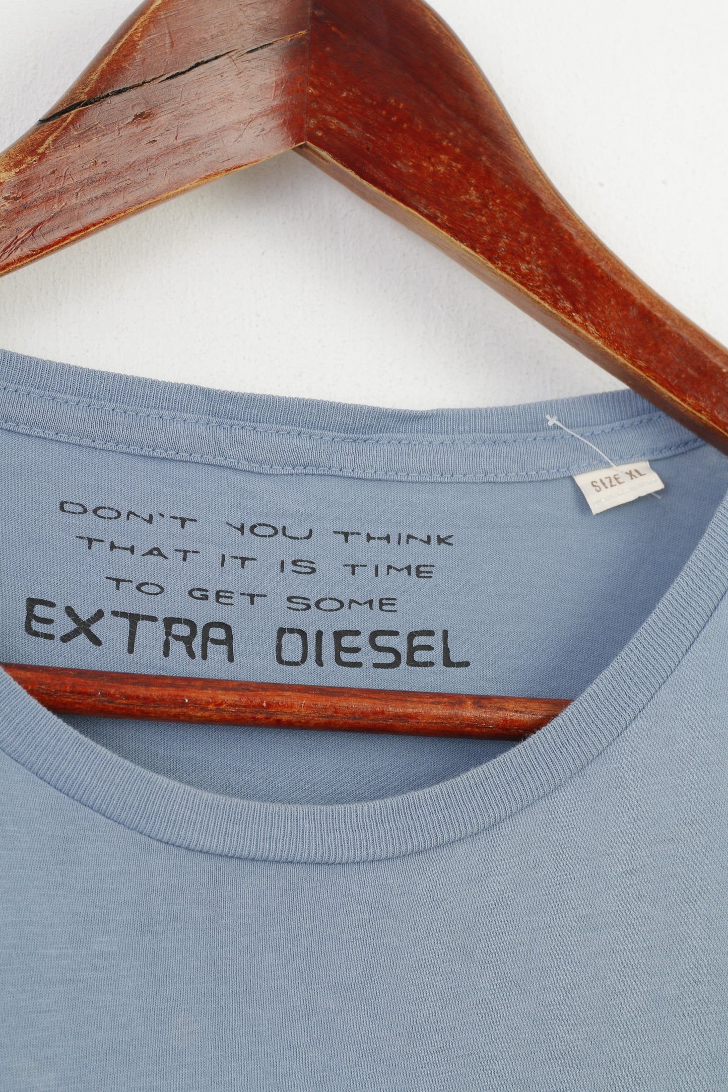 Diesel Men XL T- Shirt Blue Cotton Emroidered Graphic Classic Tee  Crew Neck Top
