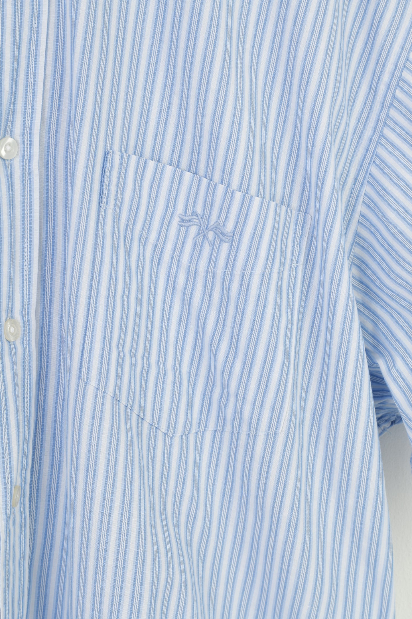 Logan Men 2XL Casual Shirt Short Sleeve Striped Cotton Blue Racing Classic Elegant Top