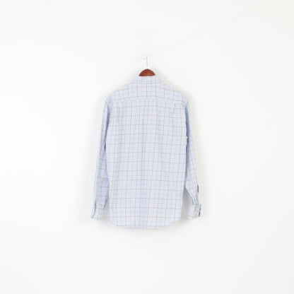 Hugo Boss Men 40  15 3/4 XL Casual Shirt Blue Check Cotton Long Sleeve Top