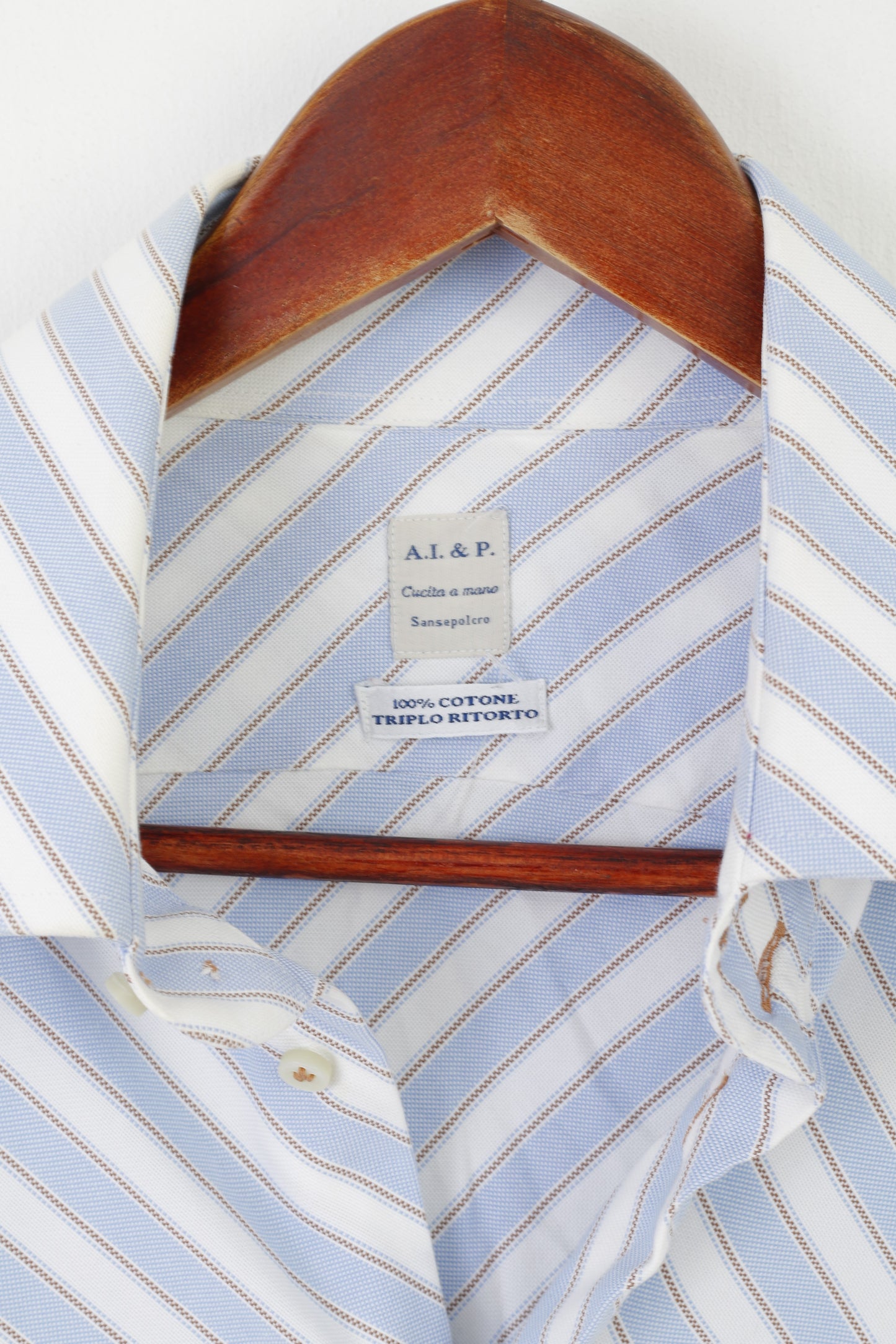 A.I. & P. Men 17 43 M Casual Shirt Blue Striped Cotton Sansepolcro Made in Italy Top