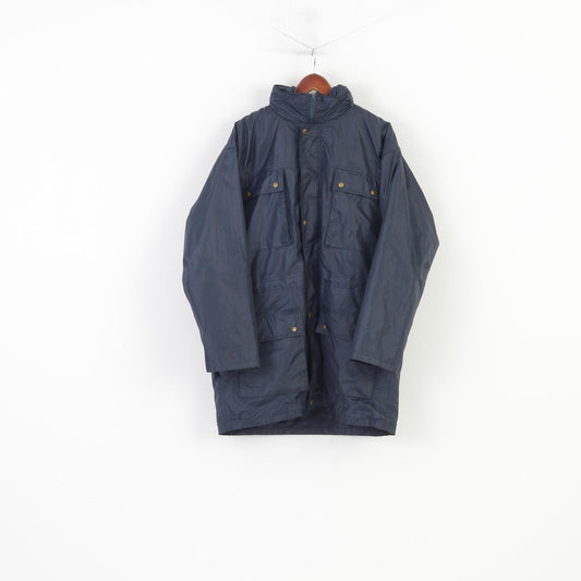 Vintage Men 2XL Jacket Navy Padded Full Zipper Hood Pockets Vintage Nylon Top