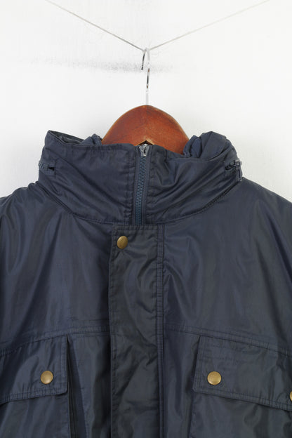 Vintage Men XL Jacket Navy Padded Full Zipper Hood Pockets Vintage Nylon Top