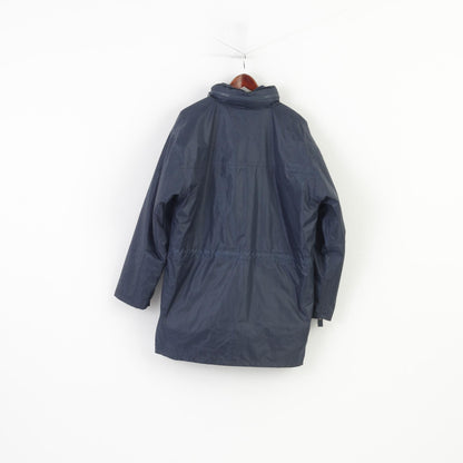 Vintage Men XL Jacket Navy Padded Full Zipper Hood Pockets Vintage Nylon Top