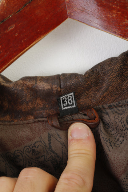 C&A Women 38 S Leather Jacket Brown Vintage 90s Leder Cropped Biker Top