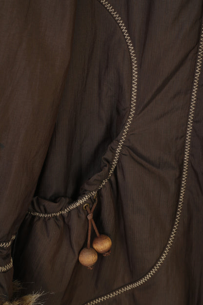 Ozzo Women XXL Coat Jacket Brown Padded Fur Hood Pockets Nylon Vintage Top