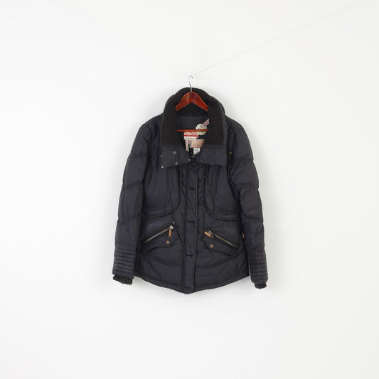 Khujo Women L (M) Jacket Black Padded Nylon Sarafina Style Vintage Zip Up Top
