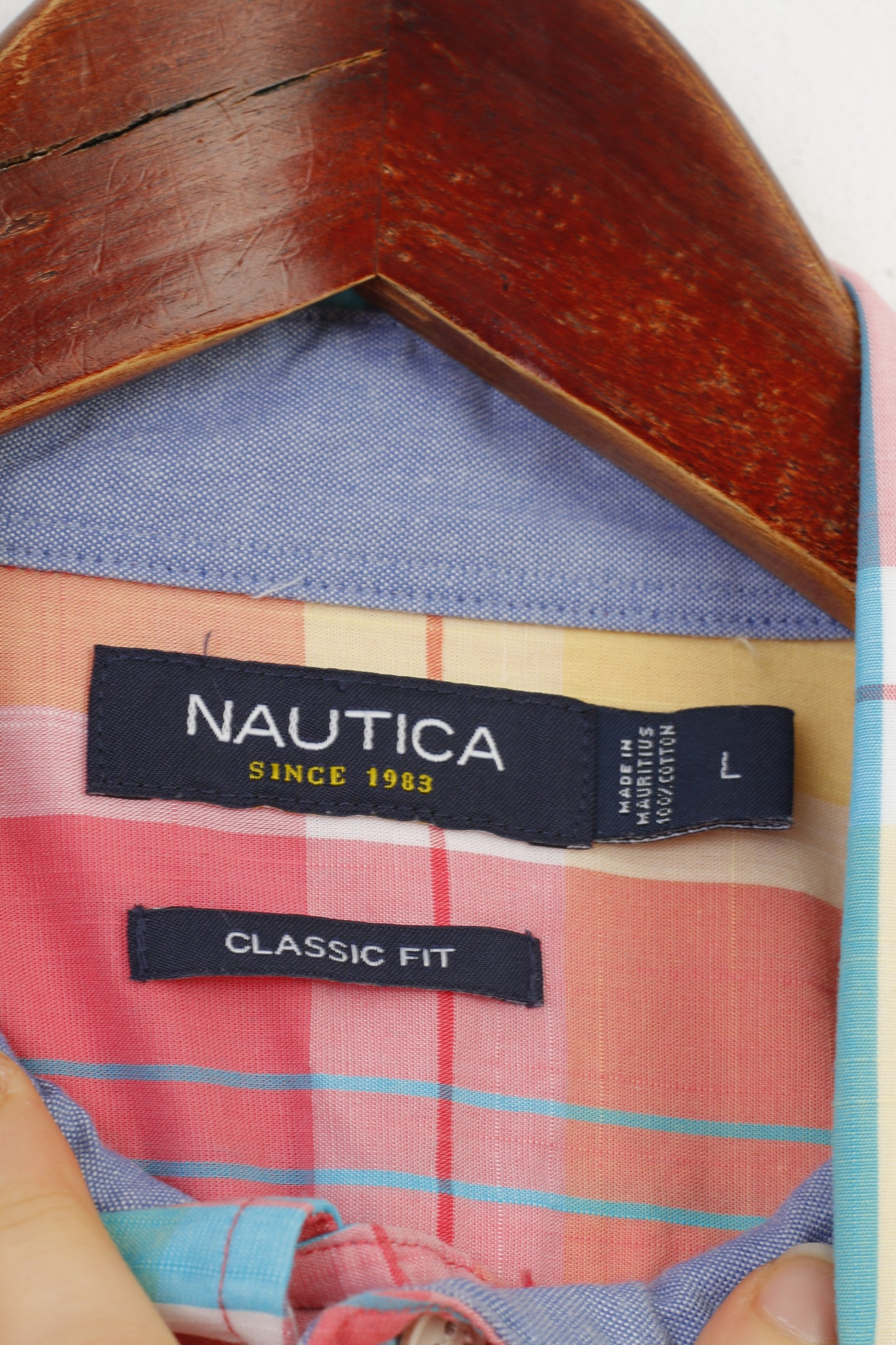Nautica Men L Casual Shirt Classic Fit Multicolor Checkered Cotton Long Sleeve Since 1983 Vintage Top