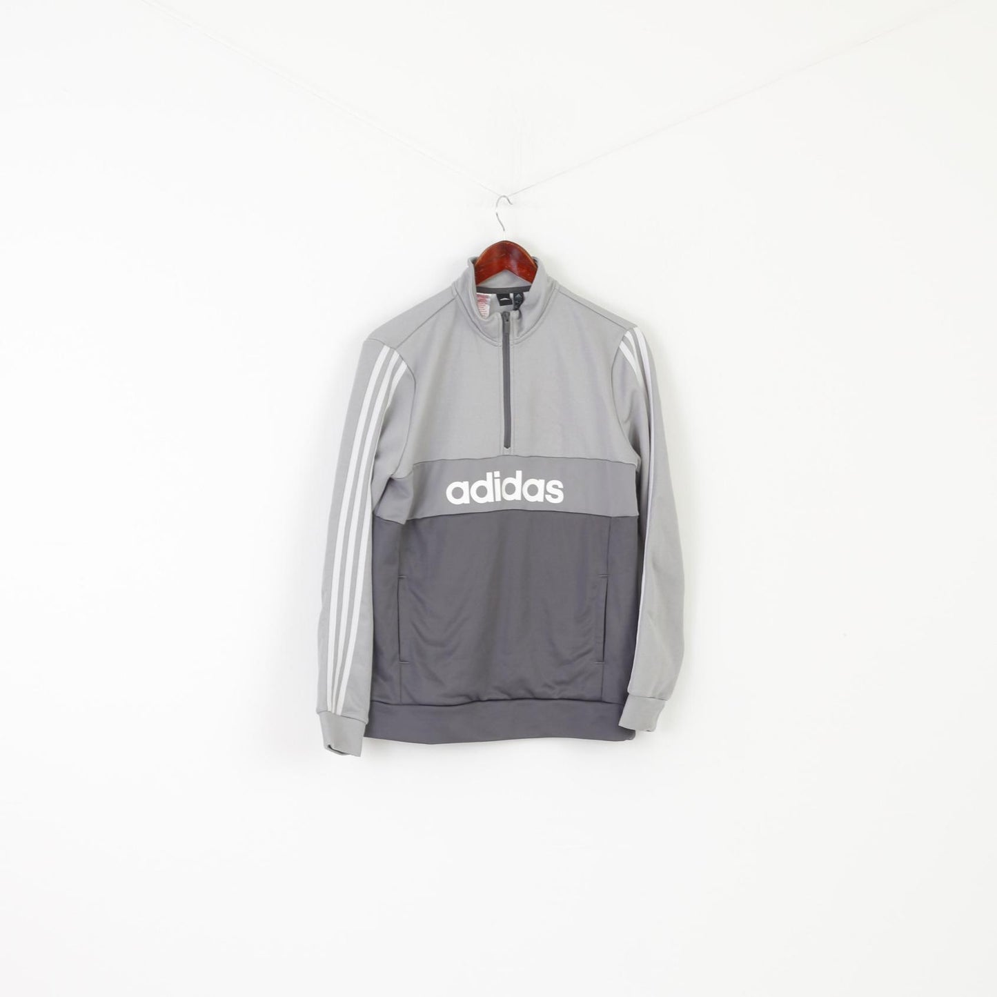 Adidas Youth 15-16 Age Shirt Gray Aeroready Zip Neck Sportswear Primegreen Top