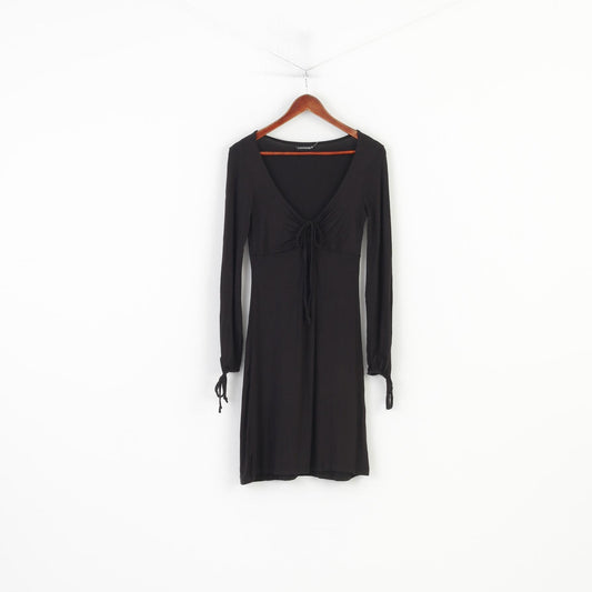 C&A Clockhouse Women 40 M Mini Dress V Neck Long Sleeve Black Vintage Elastic Top