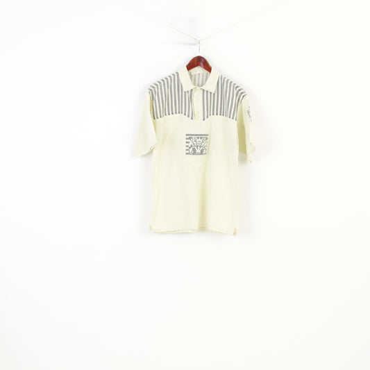 Vintage Men S Polo Shirt Yellow Cotton Detailed 90s Striped Short Sleeve Pockets Logo Vintage Top